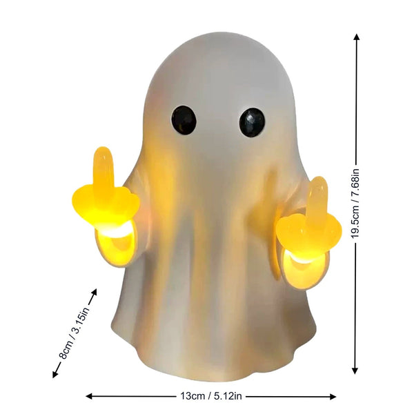 Halloween Ghost Middle Finger Glowing Night Light – Resin Spooky Desk Lamp