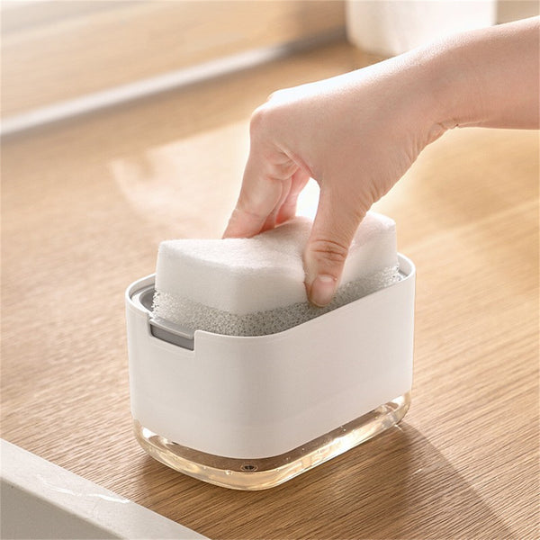 300ML Soap Dispenser with Sponge Holder Kitchen Countertop Dishwashing Pump