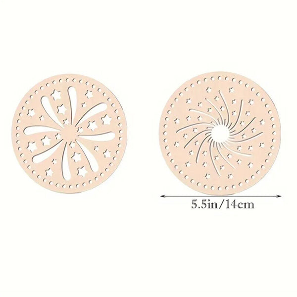 12pcs Wooden Crochet Basket Base 14cm | Round Flower Hollow DIY Handbag Bottom