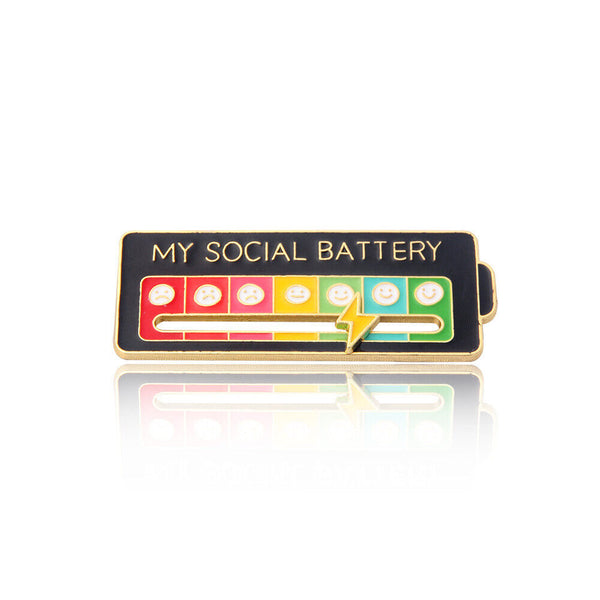 Metal My Social Battery Mood Brooch Pin Funny Interactive Enamel Badge Pins Gift