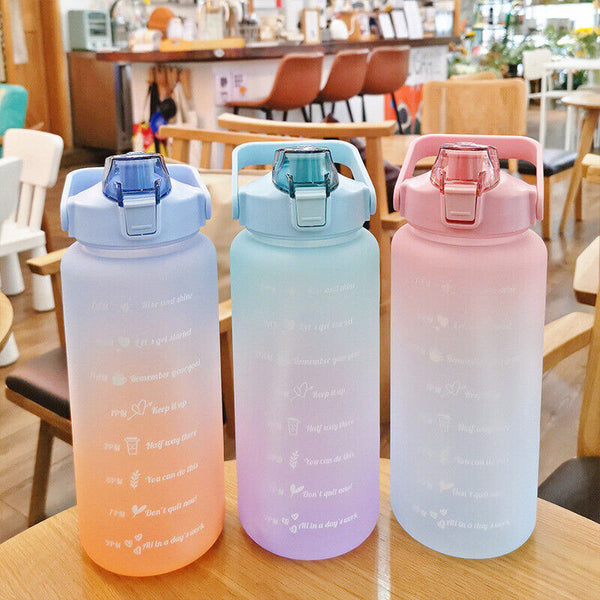 2L Sports Water Bottle Large Capacity Straw Time Motivational Cup Fitness Jugs