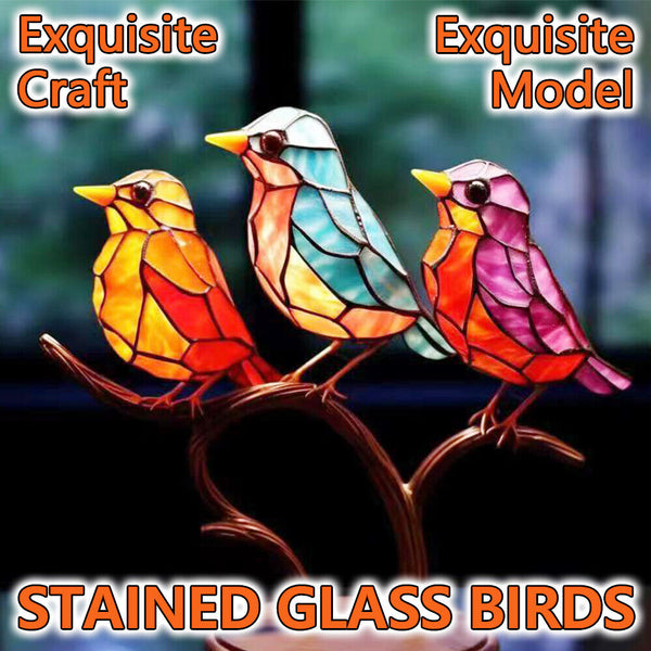 Birds-On-Branch Ornaments Table Home Decor Stained Metal Window Panel Suncatcher