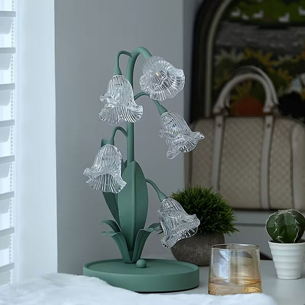 Lily Flower Table Lamp USB Powered Warm White LED Decorative Glass Desk Bedside Light