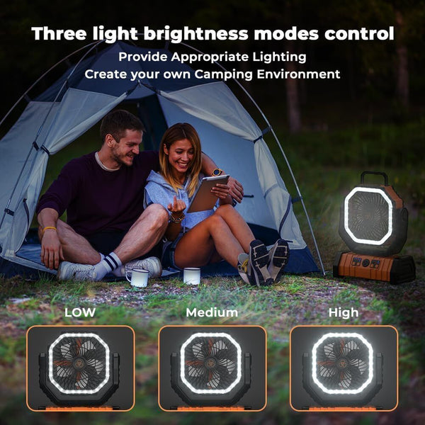 20000mAh Portable Camping Fan Hanging With LED Light Tent Fans USB Rechargeable