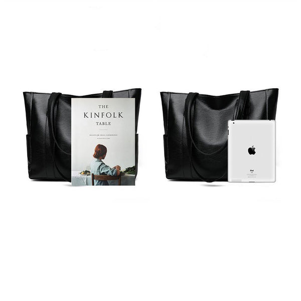 Women PU Leather Handbag Large Capacity Durable Shoulder Tote Bag W Side Pocket