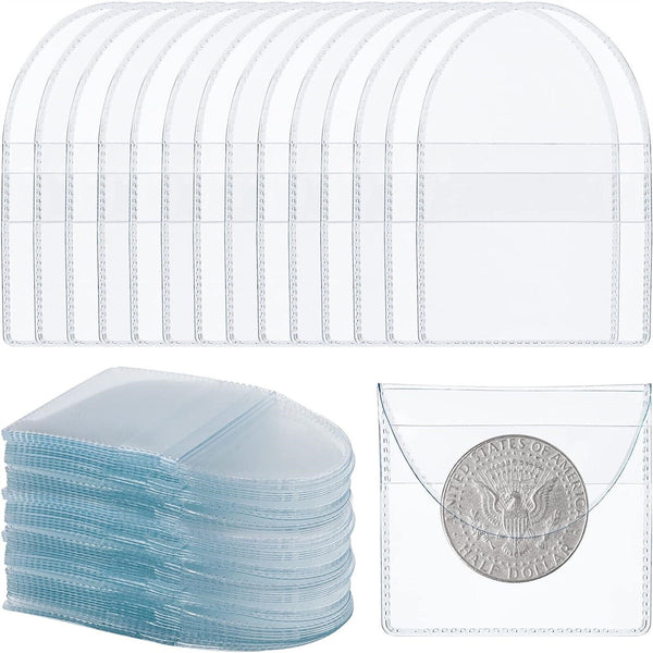 20pcs Single Pocket Coin Sleeves Holders Clear Coin Protector Sleeves Badge Bag
