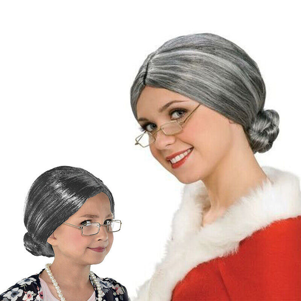 Grandma Old Lady Dress Up Set Granny Costume Wig 4 Pcs Adult & Kid Free Postage