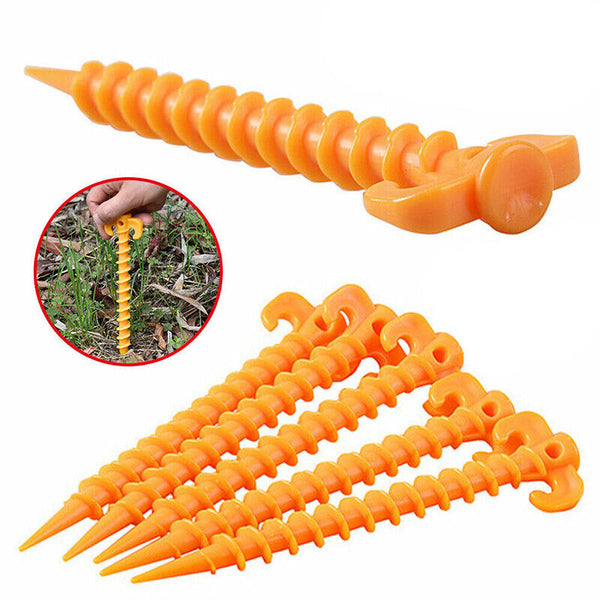 10PCS Screw Tent Pegs Ground Stakes Spiral Nails Plastic Tarp Outdoor Camping AU