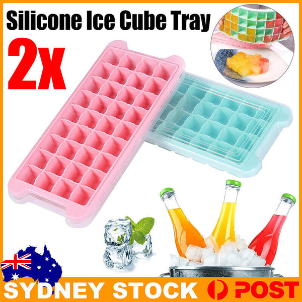 2pcs 36 Grids Silicone Ice Cube Tray With Lid Mold Maker Tool Mould Container