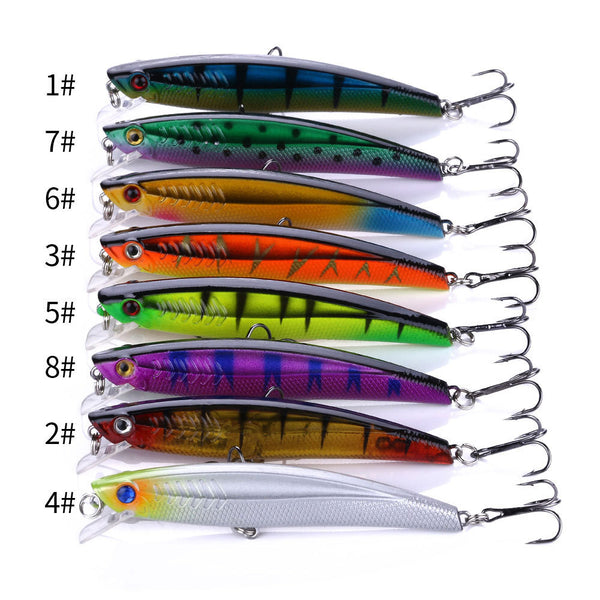 8pcs Minnow Fishing Lures Set | 9.3cm Shallow Diving Hard Baits for Trout, Bream, Salmon & Flathead