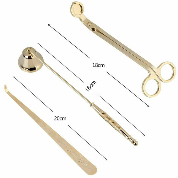 3pcs Candle Care Tool Set | Stainless Steel Wick Trimmer, Snuffer & Wick Dipper