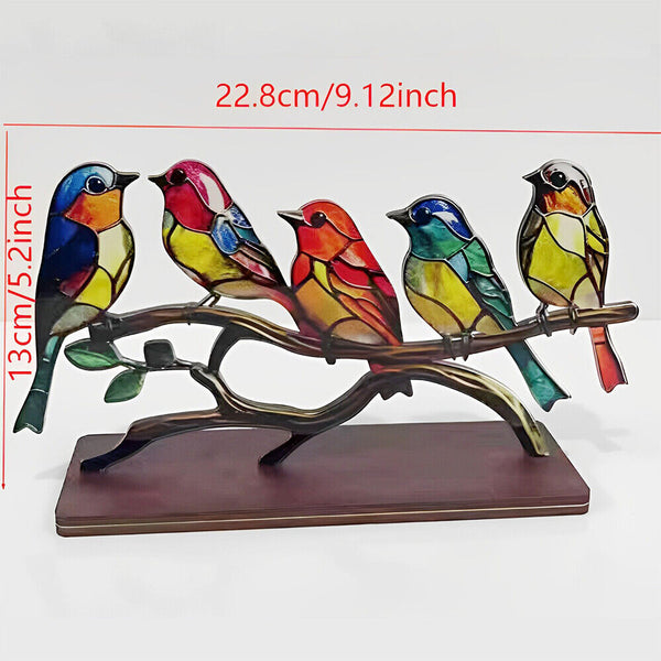 Birds-On-Branch Ornaments Table Home Decor Stained Metal Window Panel Suncatcher