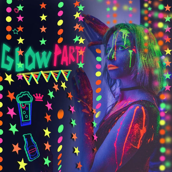 80s Neon Garlands Circle Glow in The Ultraviolet Light Supplies Party Decoration