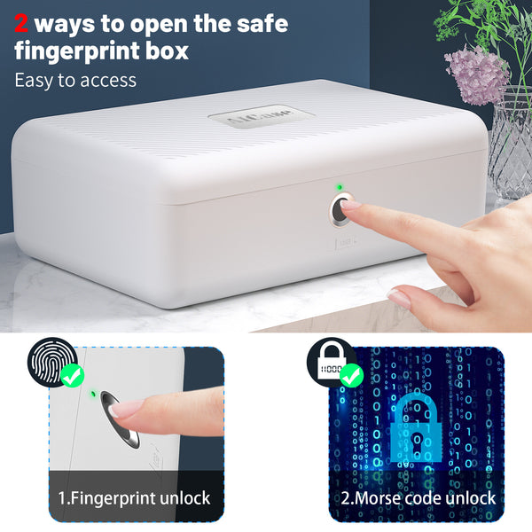 Biometric Fingerprint Storage Box Cash Jewelry Phone Security Lock Safe Portable
