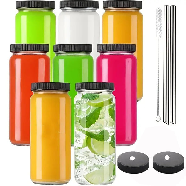 8PCS Glass Juice Bottle Set – Reusable Beverage Storage Containers