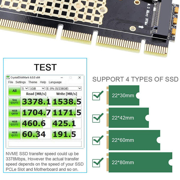 M.2 NVMe SSD NGFF TO PCIE 3.0 x16 x8 x4 Adapter M Key Interface Card Full Speed