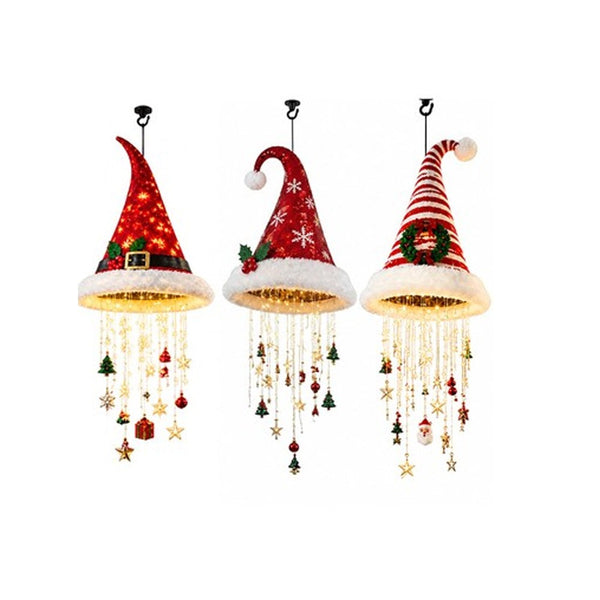 Lighted Santa Hat Hanging Chandelie Light Glowing Star Tassel Hat Decorations