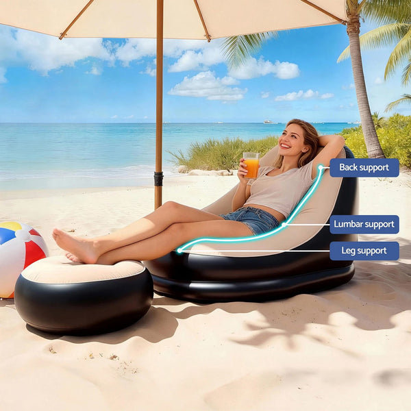Inflatable Air Chair Sofa with Ottoman Portable Flocking Lounge Couch