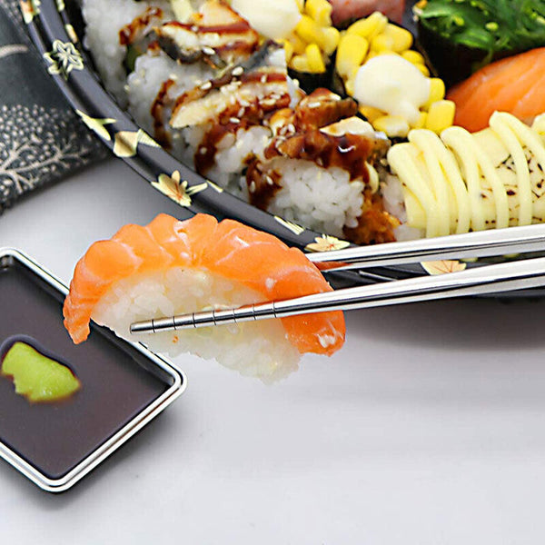 10 Pairs Stainless Steel Chopsticks Asian Japanese Metal Table Cutlery 22.5CM AU