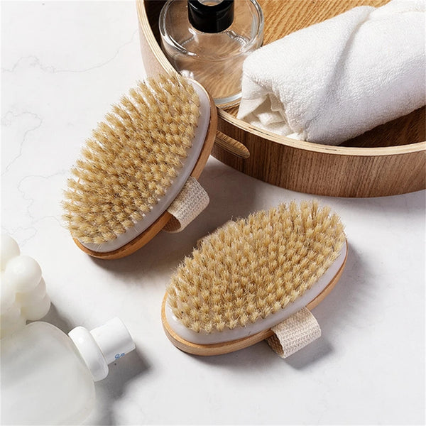 3PCS Long Handle Wooden Bath Brush Natural Bristle Back Scrubber Massager
