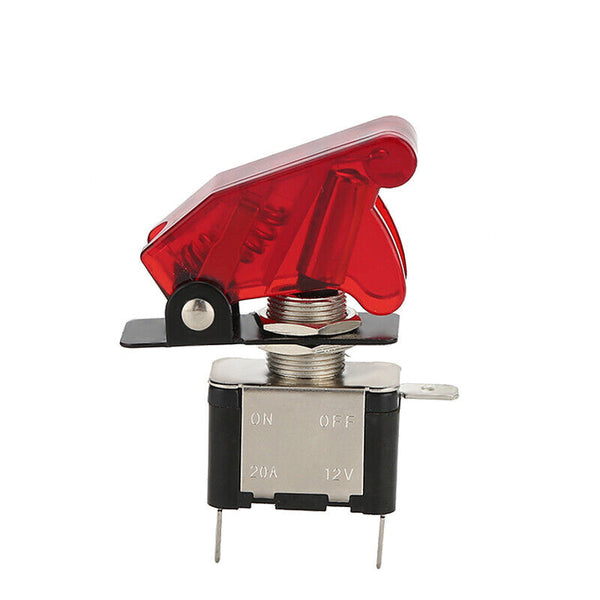 On/Off Toggle Switch RED LED Light w/ Missile Cover Heavy Duty SPST 12V/20A
