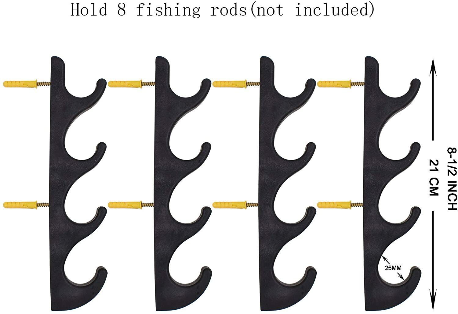 Wall Mount Fishing Rod Holder Horizontal 8-Rod Black Fishing Rod Storage Rack 4x