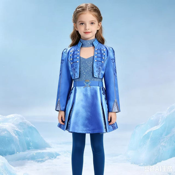 Girl wearing Descendants Chloe costume on an icy backdrop