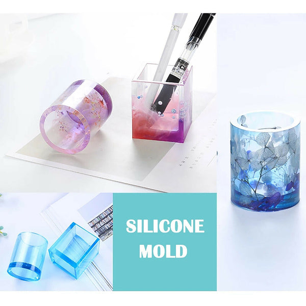 Circle + Square Silicone Mold Resin Epoxy Crafts Making Brush Pot Holder Mould