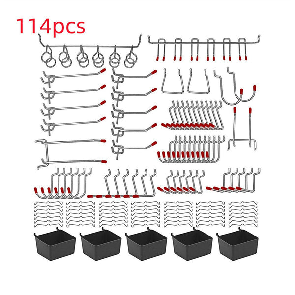 114PCS Pegboard Hooks Set Bins Peg Board Wall Hanger Garage Organizer Workshop
