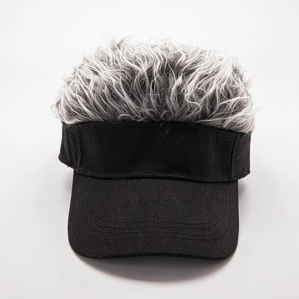 Funny Men Fake Hair Baseball Cap Outdoor Adjustable Sun Visor Whimsy Toupee Hat