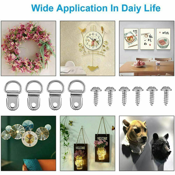 1/2Set Picture Hangers Hooks 30M Wire Photo Frame Hanging D Ring Stainless Steel