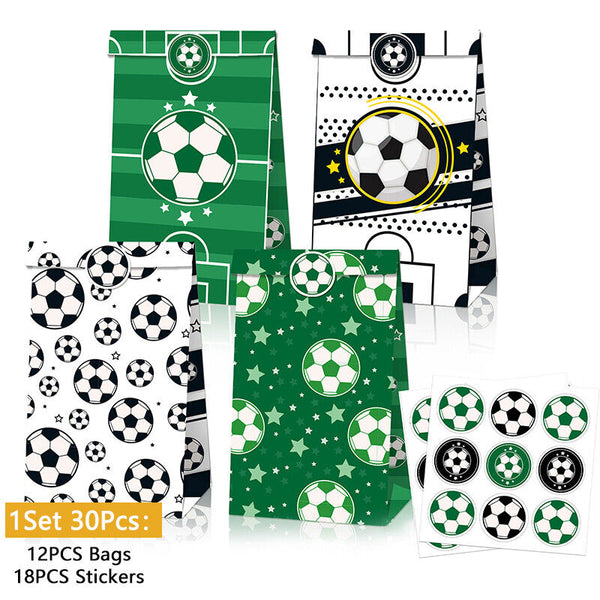 Fashion Football Sport Gift Bags Green Kraft Paper Sticker Set Party Favor Bags