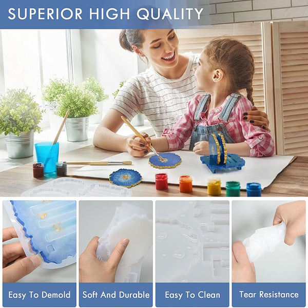 2sets Silicone Coaster Mat Storage Holder Resin Epoxy Mold Casting Pad Mould