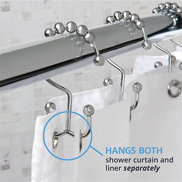 24X Shower Curtain Hooks Rings Rust-Resistant Metal Double Glide Shower Hooks