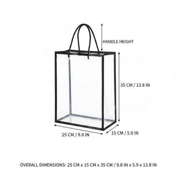 10PCS Clear Acrylic Gift Bags Floral Tote Bags Rope Handle Gift Packaging White Pink Black
