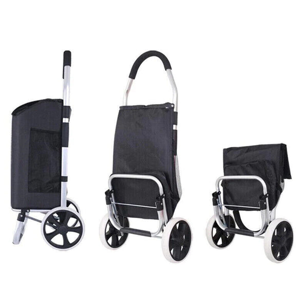Foldable Aluminum Grocery Shopping Cart with Wheels Portable Basket Luggage Bag