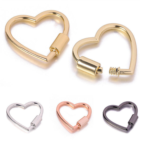 2 PCS Heart Shape Carabiner Clip Metal Open Buckles Clasp Spring Keyring Camping