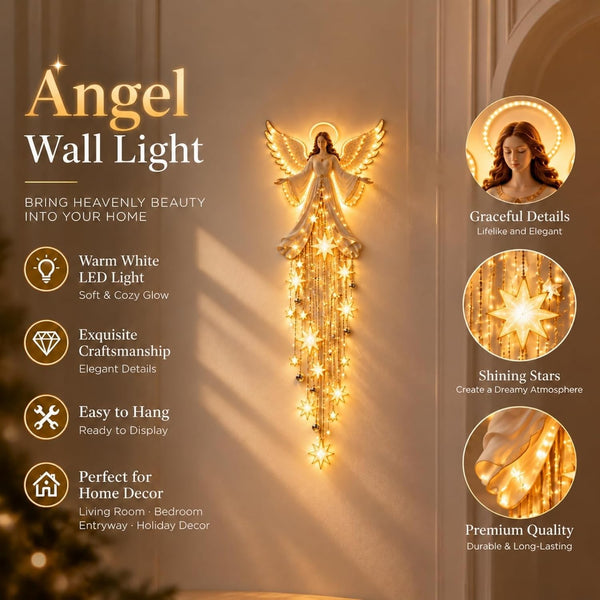 Angel Blessing Wall Light, Starglow Cascading Christmas Angel with Glowing Stars