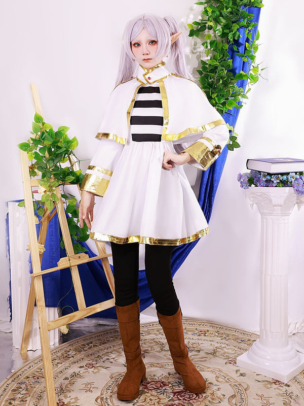 Anime Mage Cosplay Costume Set White Wig Fantasy Dress Outfit Book Week Party