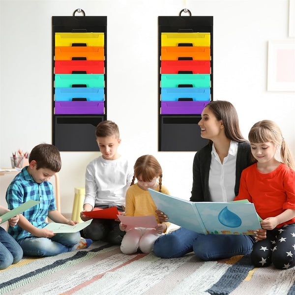 2PCS Wall Mount Hanging File Organizer 6 Pocket Document Folder Storage Holder