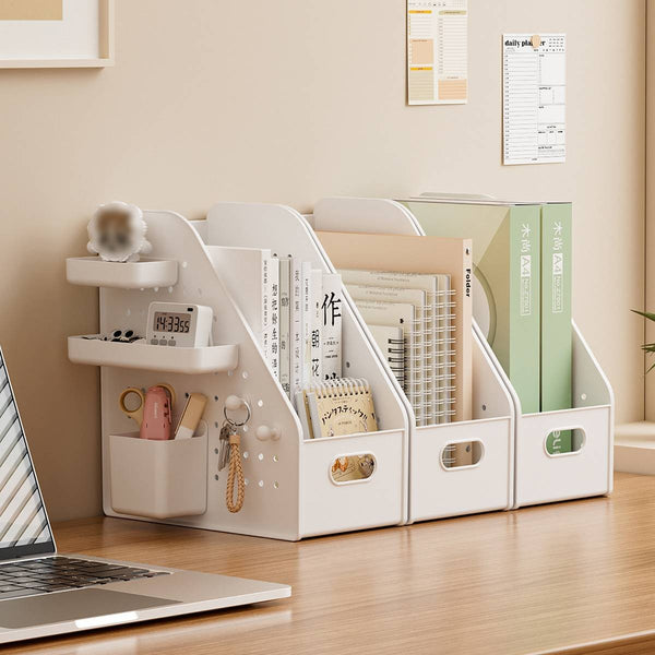 Pegboard Desktop Organiser 3 Piece S Or L Size White File Holder Pen Caddy New