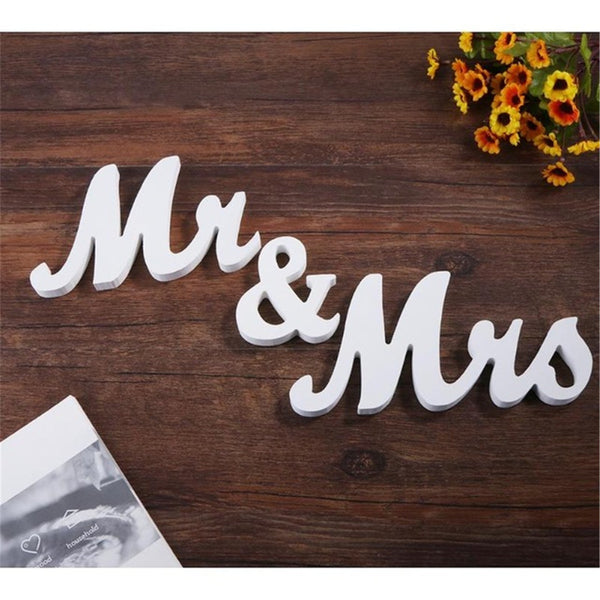 Mr & Mrs Wooden Wedding Sign White | Romantic Reception Table Decoration