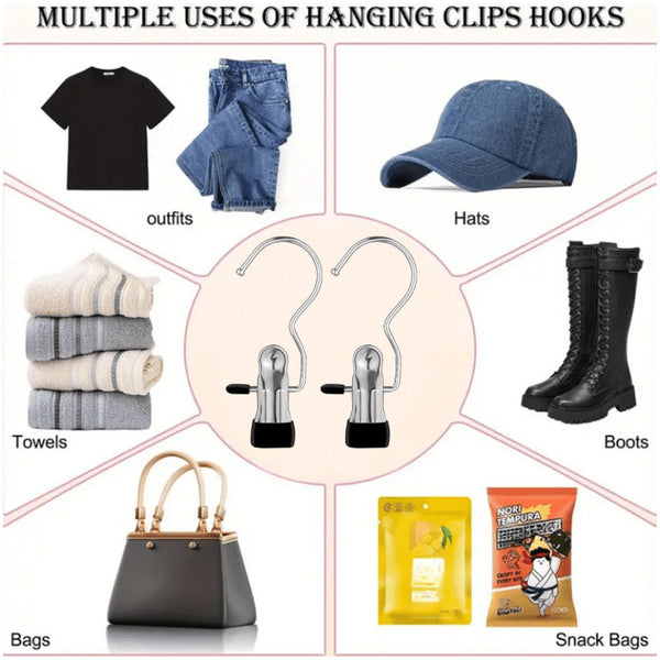 30pcs Stainless Steel Laundry Hooks with Clips | Boot Hanger Clips for Jeans, Hats & Socks