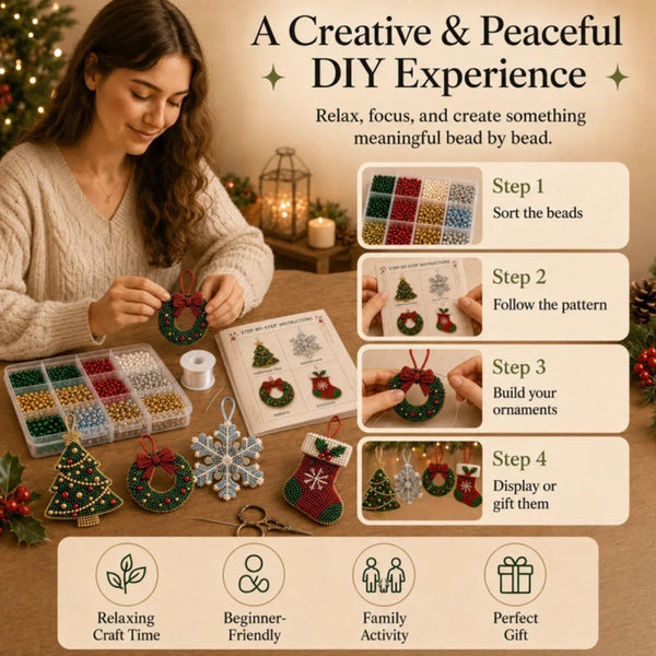 4PCS DIY Beaded Christmas Kit 3D Crystal Bead Holiday Craft Set for Adults
