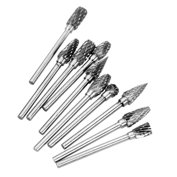 10pcs 6mm Head Tungsten Steel Carbide Rotary Burr Bur Die Grinder Bit + Case Set