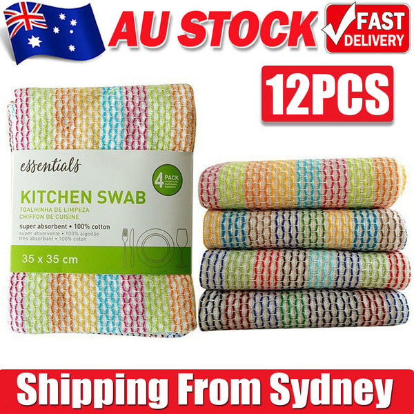 12PCS Dish Towels High Absorbent Cotton Kitchen cloth Tea Towels Wipes AU NEW