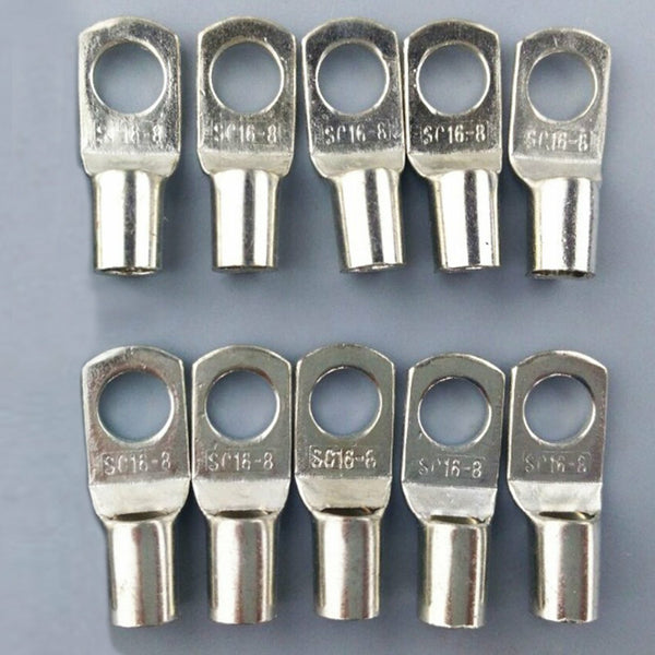 100pcs Tinned Copper Cable Lugs 16mm | Battery Terminal Connectors 8mm Hole