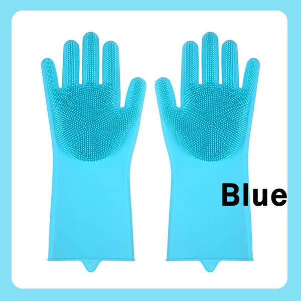 Magic Silicone Rubber Dish Washing Gloves Kitchen Scrubber Cleaning Sponge Tool