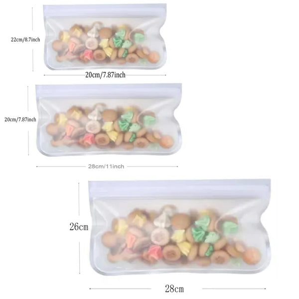 15PCS Reusable Food Storage Bags Silicone Zip Lock Freezer Bags 3 Sizes
