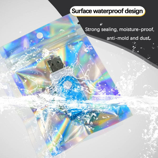 100PCS Rainbow Colour Holographic Storage Pouches Zipper Seal Foil Packaging Bag